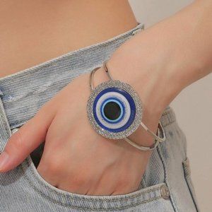 Rhinestone & Evil Eye Cuff Bangle